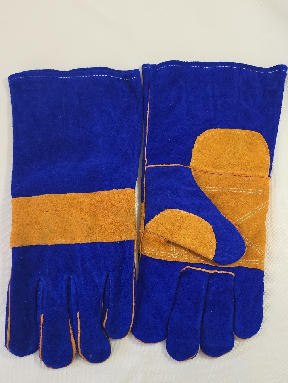 Men's Blue and Tan Welding Work Gloves - Heavy-Duty Protection